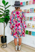 Multi-Color Floral Tie Neck Bubble Sleeve Shift Dress
